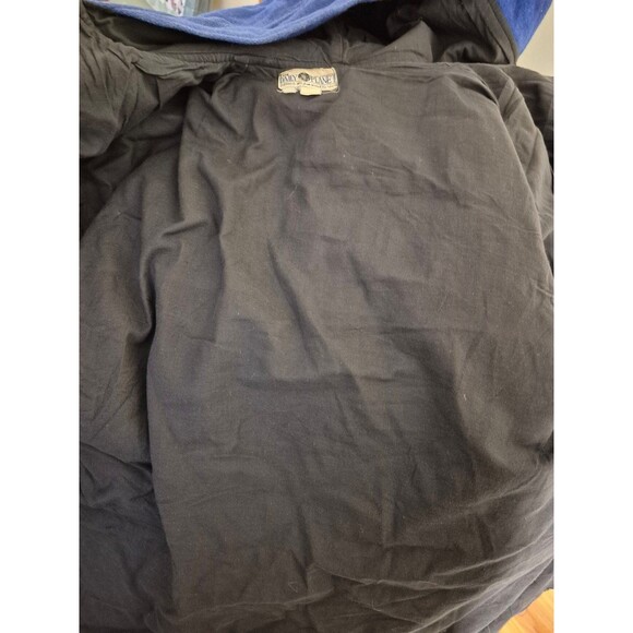 The Daily Planet Vintage 100% Wool Coat Embroidered Hooded Jacket Blue black L - Picture 10 of 10